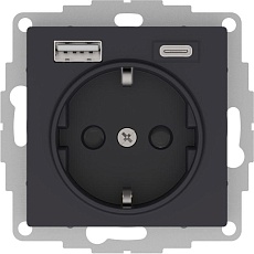 Розетка 2К+З/2хUSB Systeme Electric AtlasDesign 16A 250V Type A+С карбон ATN001032
