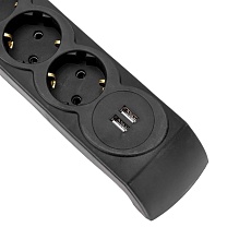 Фильтр сетевой 5 гнезд, 3м, 3х1,5мм², с автовыкл, 2 USB, черный KRANZ 13-4702 2