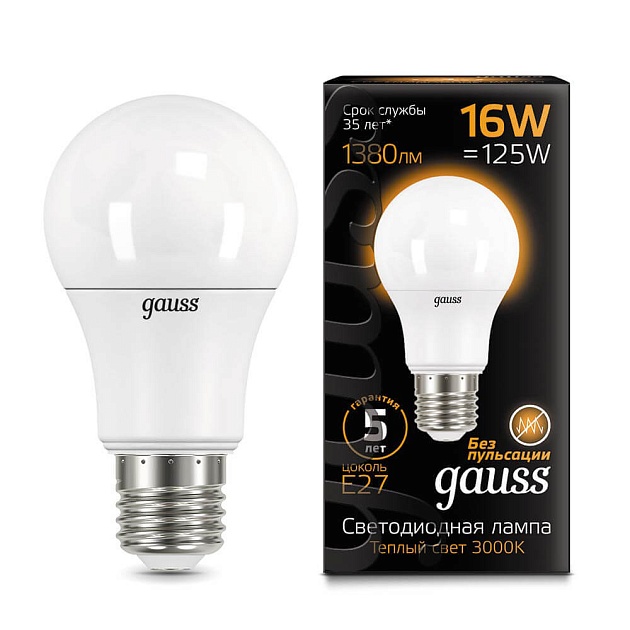 Лампа светодиодная Gauss E27 16W 3000K матовая 102502116 изображение 1 Лампа светодиодная Gauss E27 16W 3000K матовая 102502116 Фото № 1