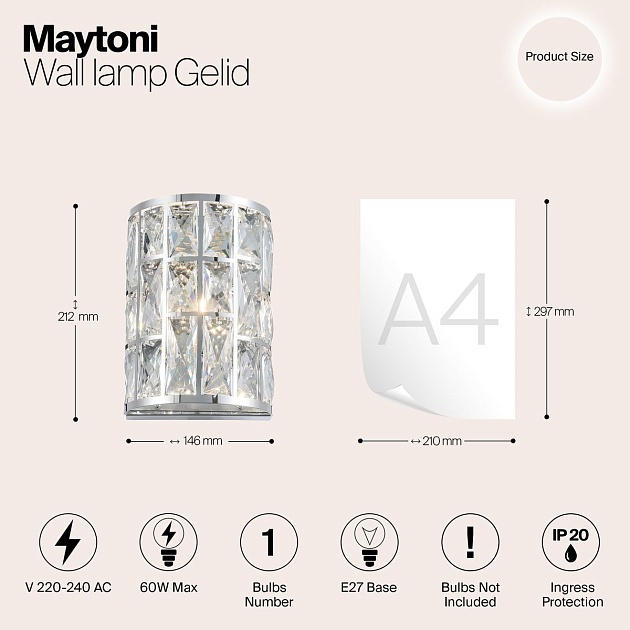 Настенный светильник Maytoni Gelid MOD184-WL-01-CH изображение 2 Настенный светильник Maytoni Gelid MOD184-WL-01-CH Фото № 2