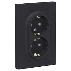Розетка двойная 2К+З Systeme Electric AtlasDesign 16A 250V со шторками карбон ATN001026