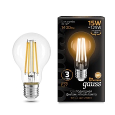 Лампа светодиодная филаментная Gauss E27 15W 2700K прозрачная 102902115 2