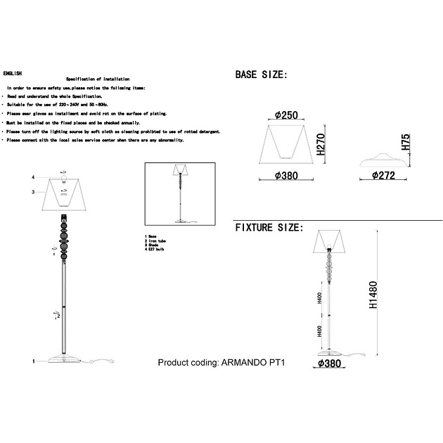 Торшер Crystal Lux Armando PT1 Chrome Фото № 2