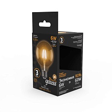 Лампа светодиодная филаментная Gauss E27 6W 2700K прозрачная 105802106 1