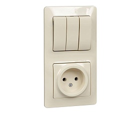 Блок розетка 2К -выключатель трехклавишный Systeme Electric Glossa бежевый GSL000276