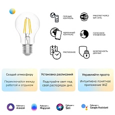 Лампа светодиодная диммируемая филаментная Gauss Smart Home Filament E27 6,5W 2000-6500K прозрачная 1220112 3