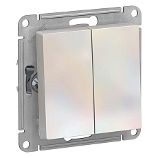 Переключатель двухклавишный проходной Systeme Electric AtlasDesign 10A 250V жемчужный ATN000465