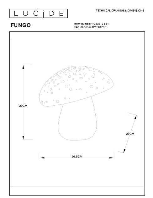 Настольная лампа Lucide Fungo 13539/01/31 изображение 2 Настольная лампа Lucide Fungo 13539/01/31 Фото № 2