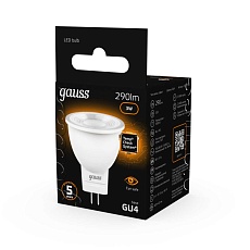 Лампа светодиодная Gauss GU4 3W 3000K матовая 132517103 2