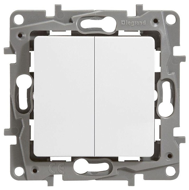 Выключатель двухклавишный Legrand Etika 10A 250V белый 672202 Фото № 1