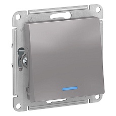 Переключатель одноклавишный проходной Systeme Electric AtlasDesign 10A 250V с подсветкой алюминий ATN000363