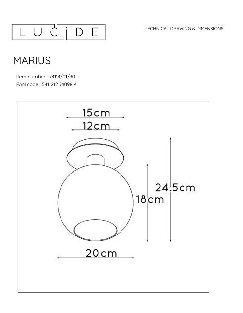 Потолочный светильник Lucide Marius 74114/01/30 изображение 2 Потолочный светильник Lucide Marius 74114/01/30 Фото № 2