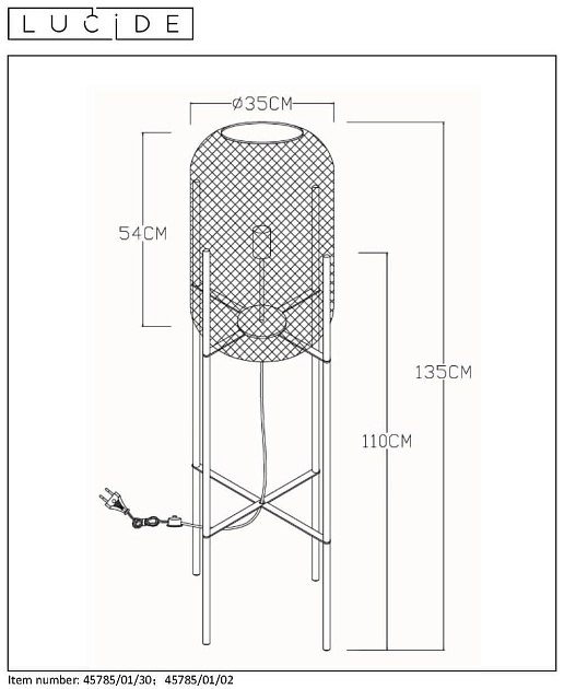 Торшер Lucide Mesh 45785/01/30 Фото № 4