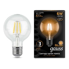 Лампа светодиодная филаментная Gauss E27 6W 2700K прозрачная 105802106 4