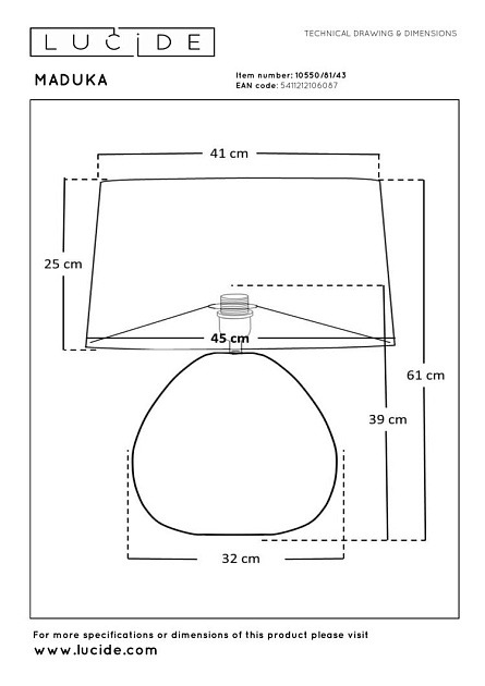 Настольная лампа Lucide MADUKA 10550/81/43 Фото № 1