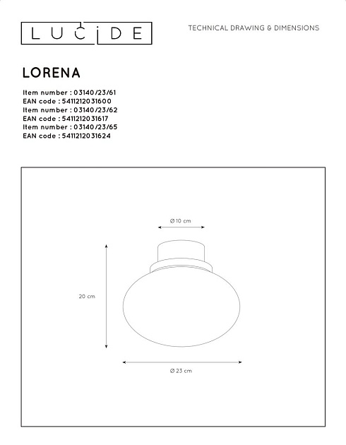 Потолочный светильник Lucide Lorena 03140/23/65 изображение 2 Потолочный светильник Lucide Lorena 03140/23/65 Фото № 2