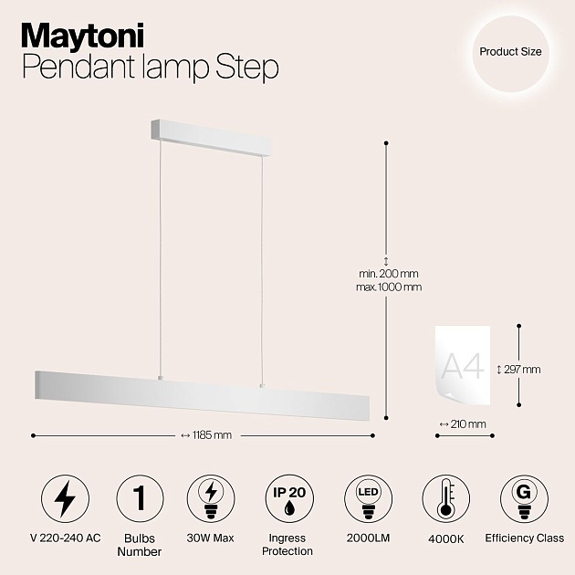 Подвесной светодиодный светильник Maytoni Step P010PL-L30W4K Фото № 2