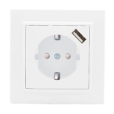 Розетка 1-местная СП с/з Минск 16А белая с защ. штор. с USB 1А EKF ERR16-028-100-USB