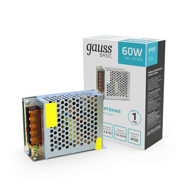 Блок питания Gauss 60W 12V IP20 BT503 Фото № 3