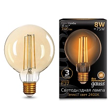 Лампа светодиодная филаментная Gauss E27 8W 2400K золотая 105802008 3