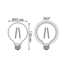 Лампа светодиодная филаментная Gauss E27 6W 2700K прозрачная 105802106 3
