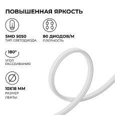 Комплект светодиодного НЕОНа Apeyron 220В, 6Вт/м, RGB, smd5050, 80д/м, 10*18мм, 10м, IP65 (контроллер, заглушка, крепеж - 10шт) 10-108 4