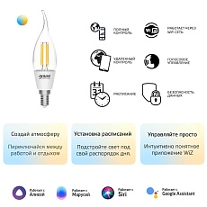 Лампа светодиодная диммируемая филаментная Gauss Smart Home Filament E14 4,5W 2000-6500K прозрачная 1280112 5