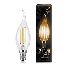 Лампа светодиодная филаментная Gauss E14 11W 2700К прозрачная 104801111 3