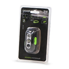 Налобный светодиодный фонарь Gauss аккумуляторный 65х35 80 лм GF410