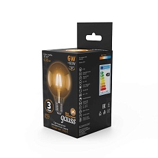 Лампа светодиодная филаментная Gauss E27 6W 2700K прозрачная 105802106 2