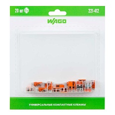 221-412 Универсальная компактная клемма 2-контактная до 4,0 мм² (20 шт/уп) WAGO 07-5161-20