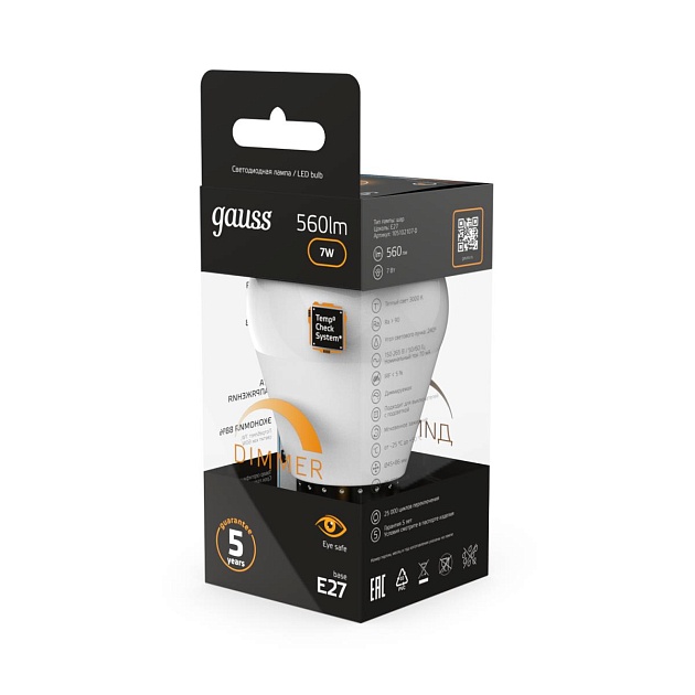 Лампа светодиодная Gauss E27 6.5W 3000K матовая 105102107 изображение 8 Лампа светодиодная Gauss E27 6.5W 3000K матовая 105102107 Фото № 8