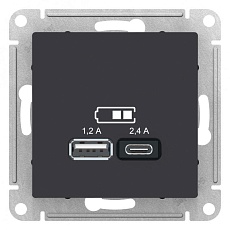 Розетка 2хUSB Systeme Electric AtlasDesign Type A+C карбон ATN001039