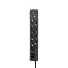 Фильтр сетевой 5 гнезд, 3м, 3х1,5мм², с автовыкл, 2 USB, черный KRANZ 13-4702 1
