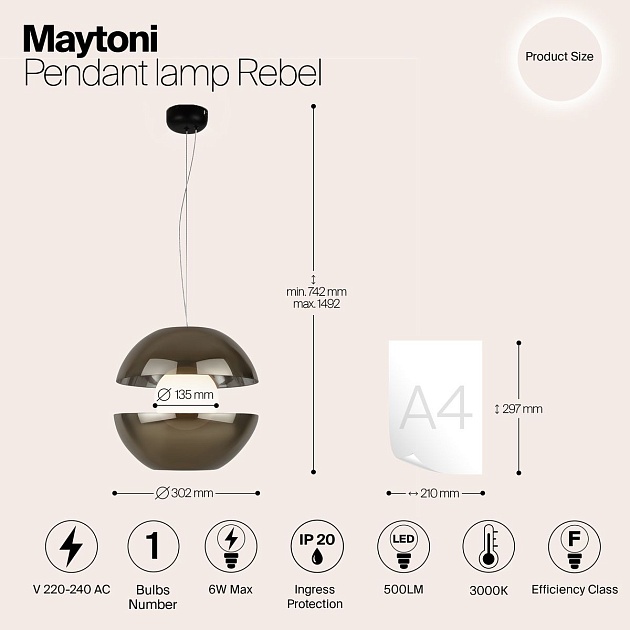 Подвесной светодиодный светильник Maytoni Rebel MOD322PL-L6G3K изображение 2 Подвесной светодиодный светильник Maytoni Rebel MOD322PL-L6G3K Фото № 2