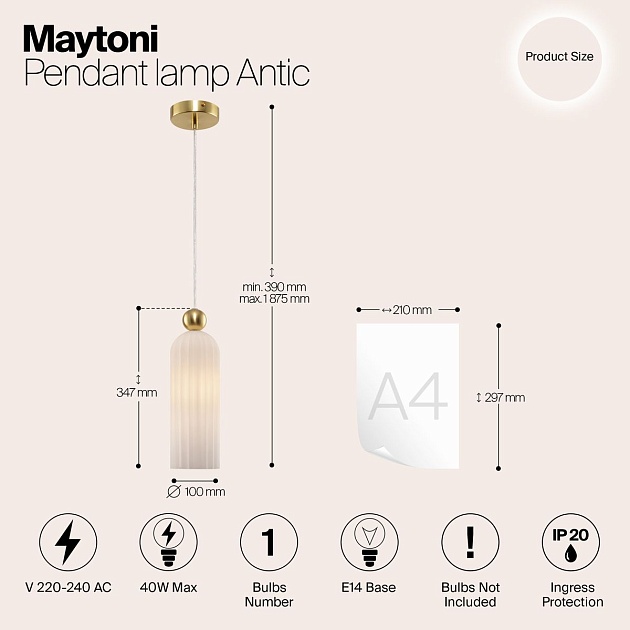 Подвесной светильник Maytoni Antic MOD302PL-01W Фото № 2