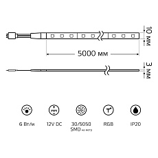Светодиодная лента Gauss 6W/m 30LED/m 5050SMD разноцветный 5M BT012 2