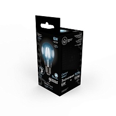 Лампа светодиодная филаментная Gauss E27 6W 4100К прозрачная 1/10/50 102802206 2