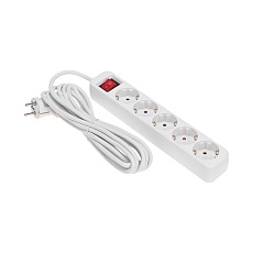 Удлинитель STANDARD 5 гнезд, 5м, 3х1,0мм², с/з, с выключателем, белый REXANT 13-4033 1