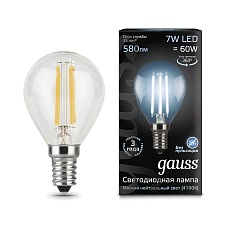Лампа светодиодная филаментная Gauss E14 7W 4100К прозрачная 105801207 3