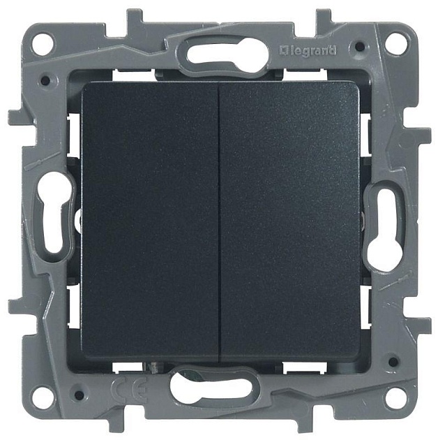 Переключатель двухклавишный Legrand Etika 10A 250V антрацит 672612 изображение 1 Переключатель двухклавишный Legrand Etika 10A 250V антрацит 672612 Фото № 1