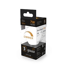 Лампа светодиодная диммируемая Gauss E27 7W 3000K матовая 105102107-D 3