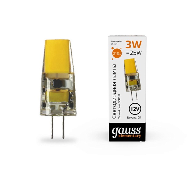 Лампа cветодиодная Gauss G4 3W 3000K прозрачная 18713 Фото № 4